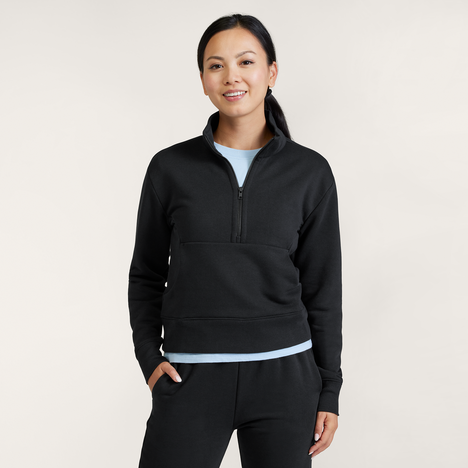 Women s Anytime Quarter Zip Natural Black Allbirds Canada